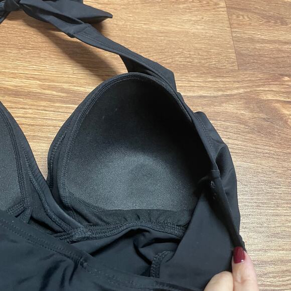 Motherhood Solid Black Halter One Piece Swim Suit Womens Size Medium Maternity - Picture 5 of 8